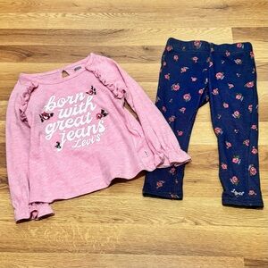 Levi's Pink Floral Graphic Top with Navy Floral Leggings, Girls Size 3T